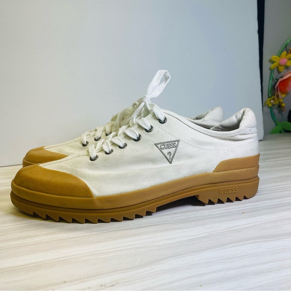 Vintage 90s Guess Cream Canvas Chunky Tread Sneakers size 12 - Picture 6 of 7